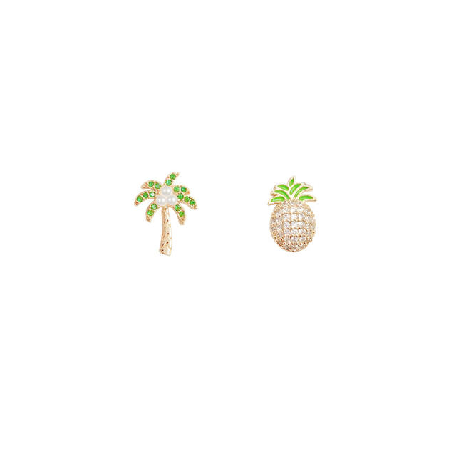 925 silver needle pineapple coconut tree irrrgular studs earrings