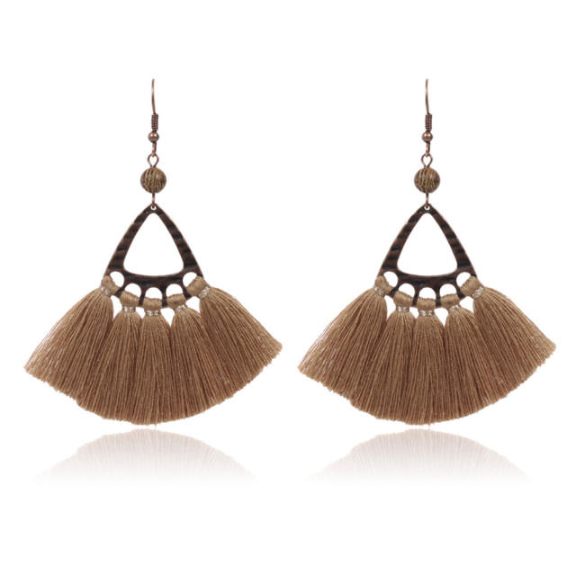 Retro triangle thread hoop tassel earrings