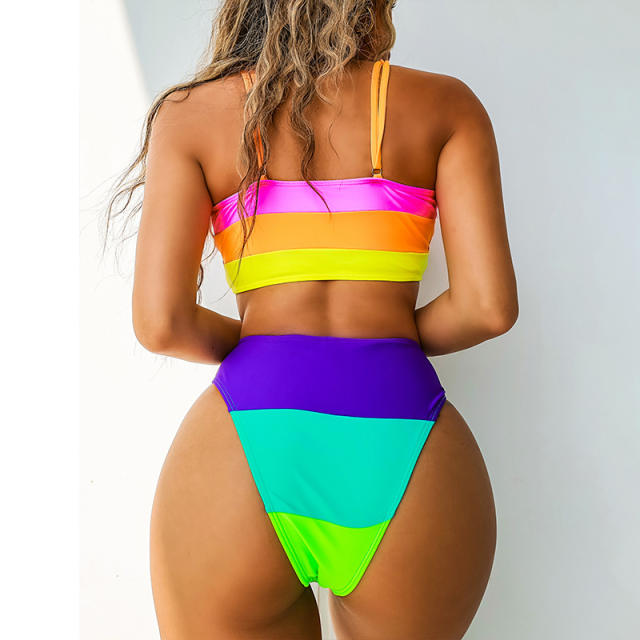 Rainbow color high waist swimsuit