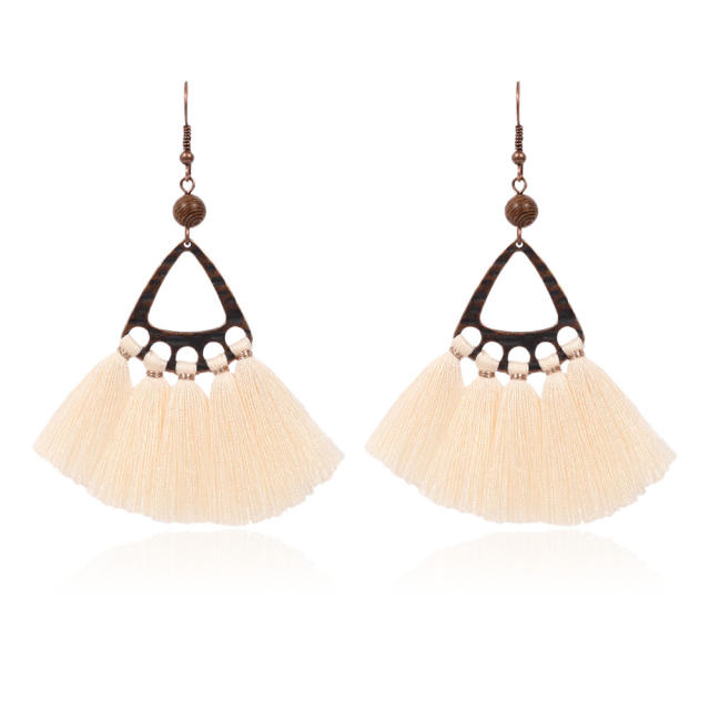 Retro triangle thread hoop tassel earrings