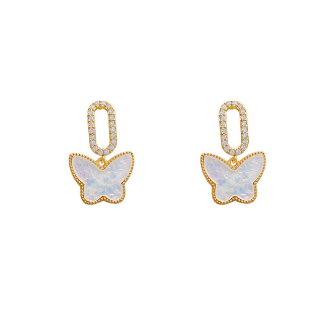 925 silver needle acrylic butterfly dangling earrings
