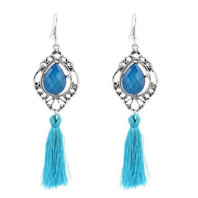Resin Crystal thread tassel earrings