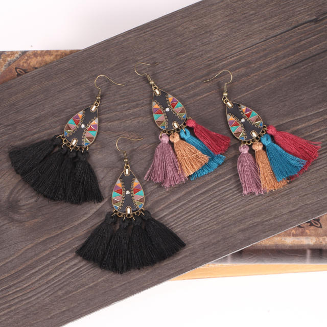 Retro drop shaped thread tassel earrings