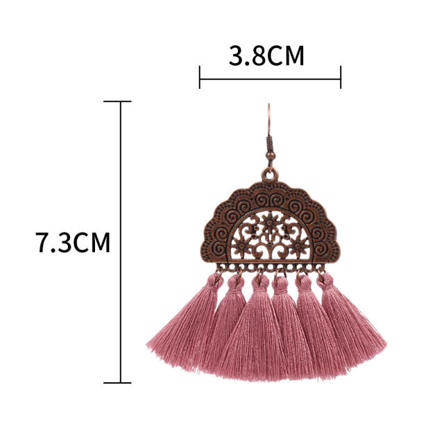 Retro hollowed out thread tassel earrings