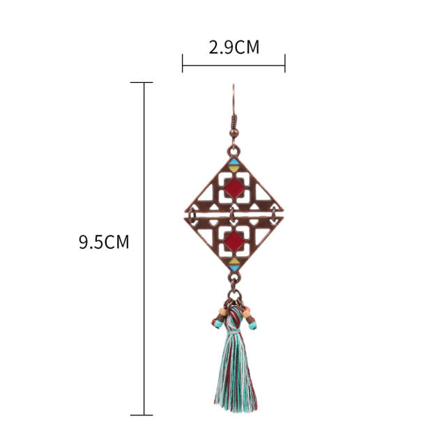 Retro rhombus thread tassel earrings