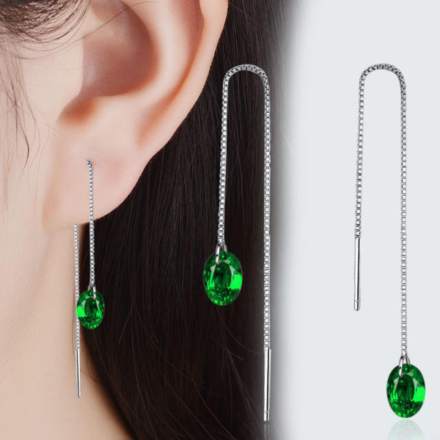 Green cubic zirconia threader earrings