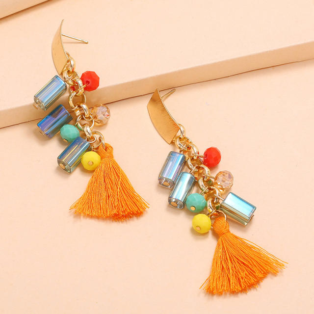 Crystal thread tassel earrings