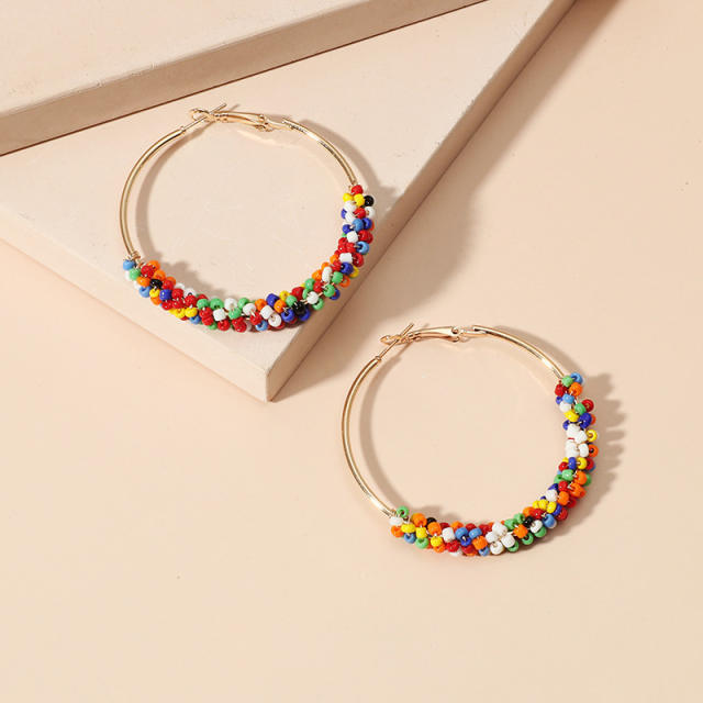 Bohemian ethnic seed bead hoop earrings