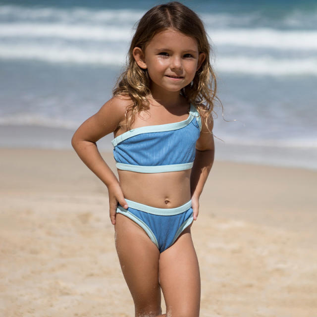 One shoulder colored high waist swimsuit
