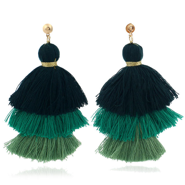 Multi-layer thread tassel earrings