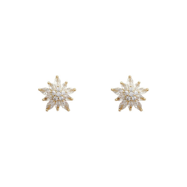 925 silver needle snowflake zircon studs earrings