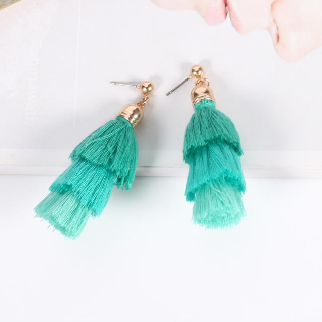 Bohemian style three layers thread tassel earrings