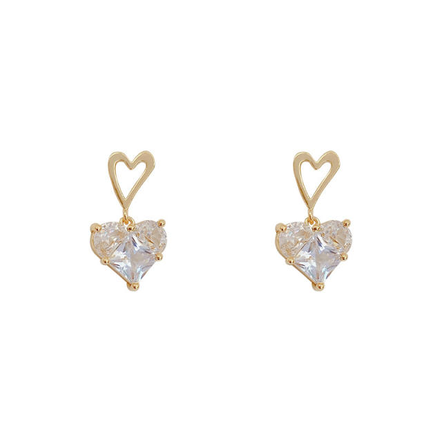 925 silver needle heart-shaped zircon dangling earrings