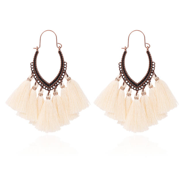 Retro thread hoop tassel earrings