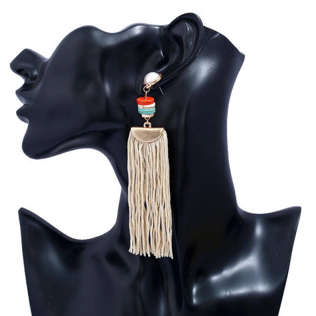 Pearl thread tassel earrings