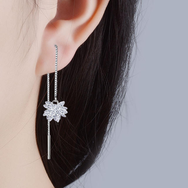 Cubic zirconia flower threader earrings