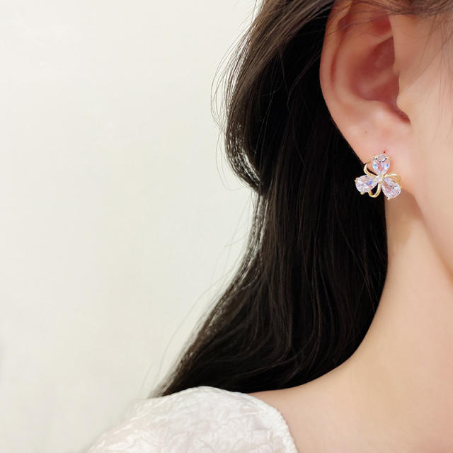 925 silver needle zircon flower studs earrings