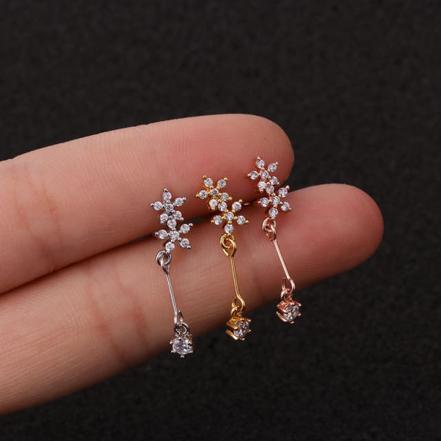 Stainless steel copper zircon chain tassel studs cartilage earrings