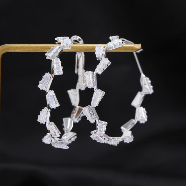 925 silver needle cubic zirconia hoop earrings