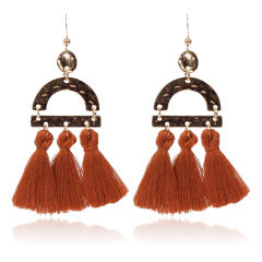 Retro thread hoop tassel earrings