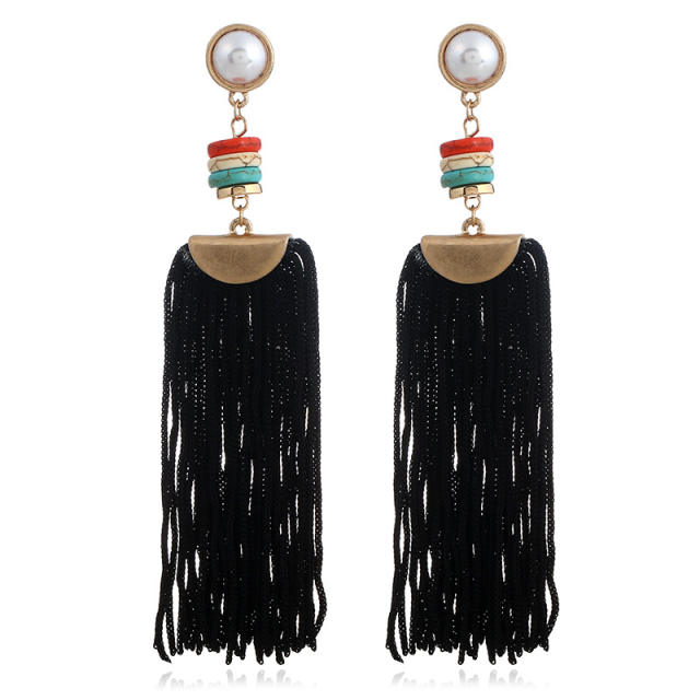 Pearl thread tassel earrings