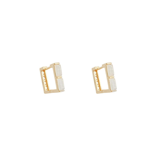 925 silver needle opal square hoop earrings