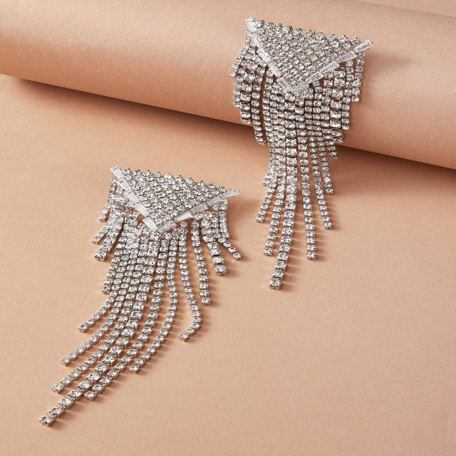 Rhinestone chain tassel earrings