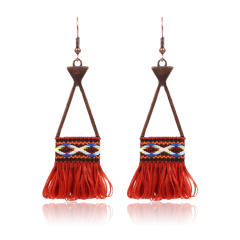 Retro triangle tread hoop tassel earrings