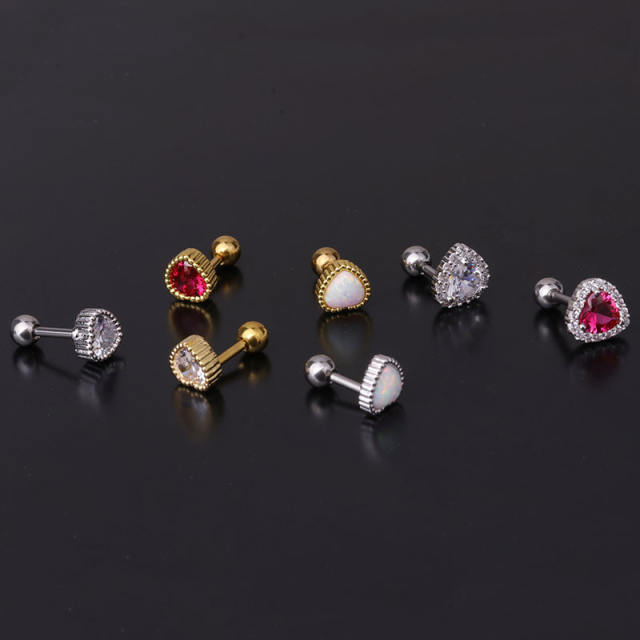 Stainless steel copper heart shaped zircon studs cartilage earrings