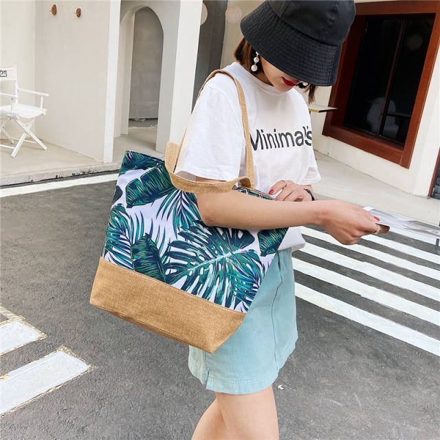 Large capacity color printing canvas beach tote bag