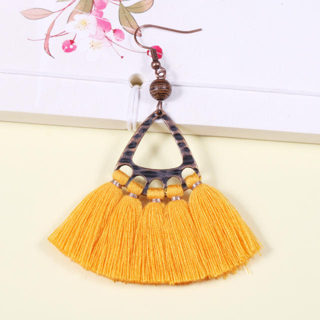 Retro triangle thread hoop tassel earrings