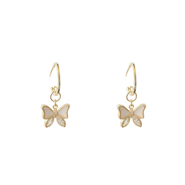 925 silver needle opal zircon butterfly dangling earrings