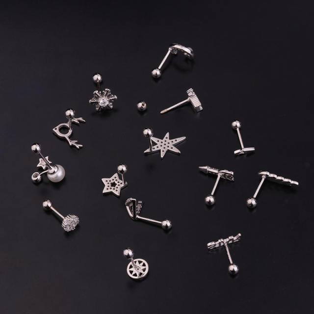 925 silver zircon studs cartilage earrings