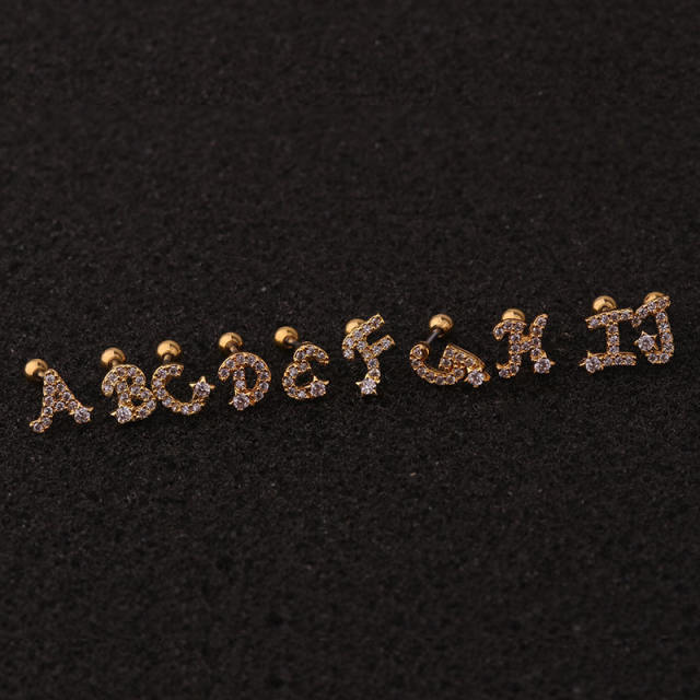 26 letters stainless steel copper zircon studs cartilage earrings