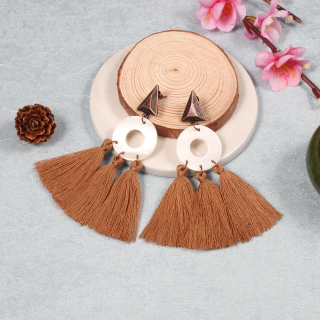 Retro hoop thread tassel earrings