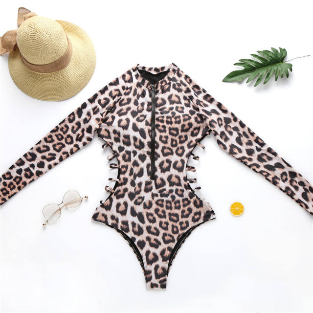 Leopard snake pattern one piece swimsuit
