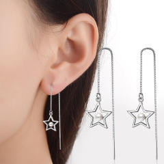 pearl five-pointed star threader earrings