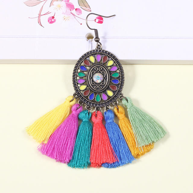 Bohemian style retro thread tassel earrings