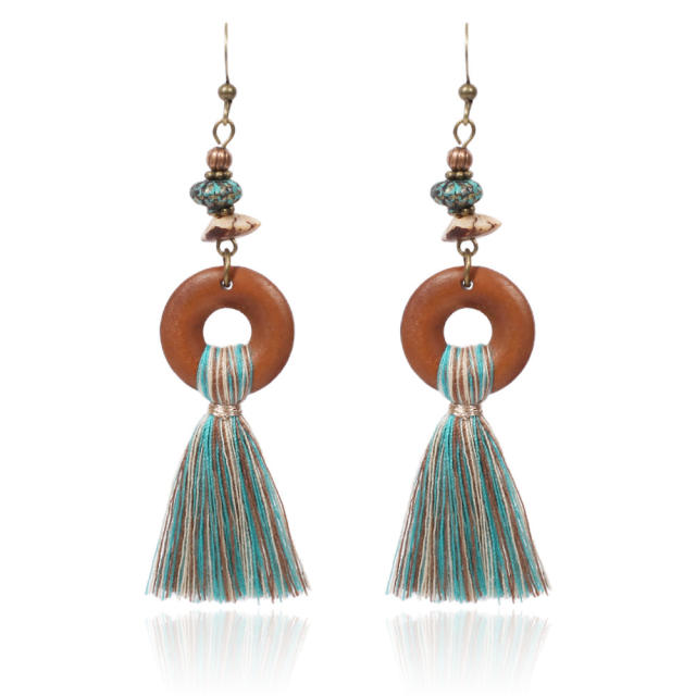 Retro hoop thread tassel earrings