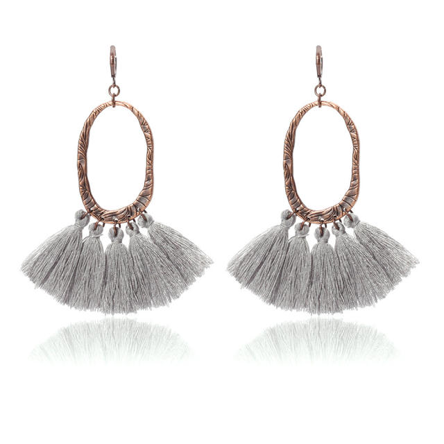 Retro hoop thread tassel earrings