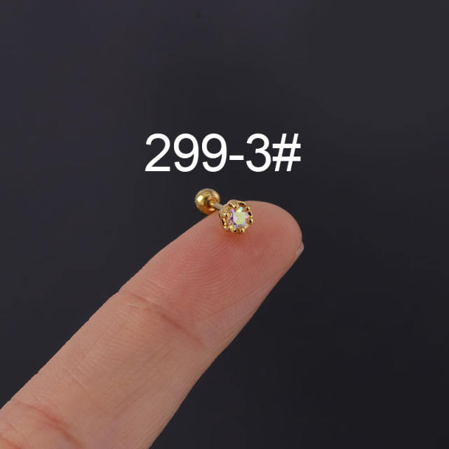 Stainless steel copper zircon hexagon studs cartilage earrings