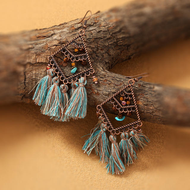 Diamond thread tassel earrings