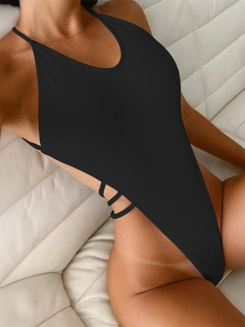Plain color sexy backless one piece swimsuit