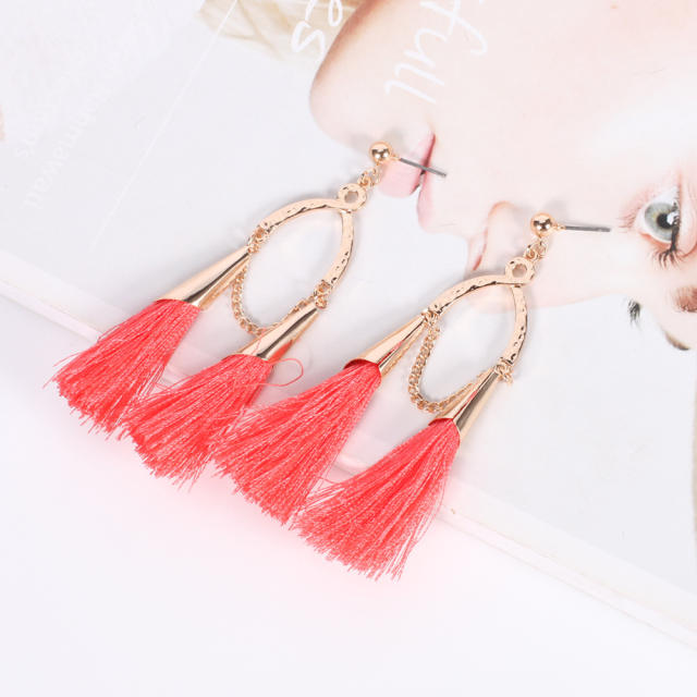 Fashion thread hoop tassel earrings