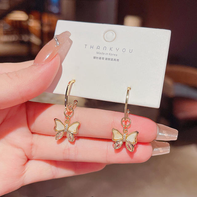 925 silver needle opal zircon butterfly dangling earrings