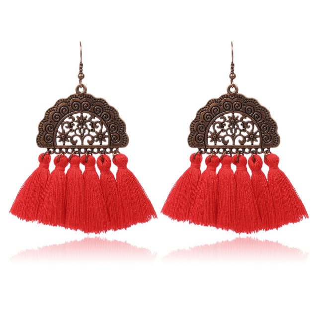 Retro hollowed out thread tassel earrings