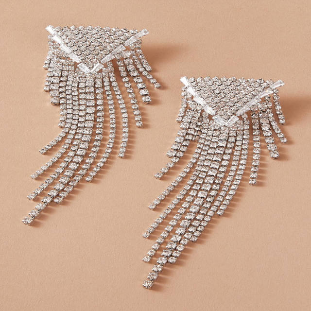 Rhinestone chain tassel earrings
