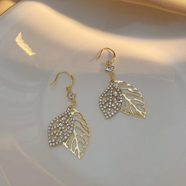 925 silver needle leaf pendant diamond threader earrings