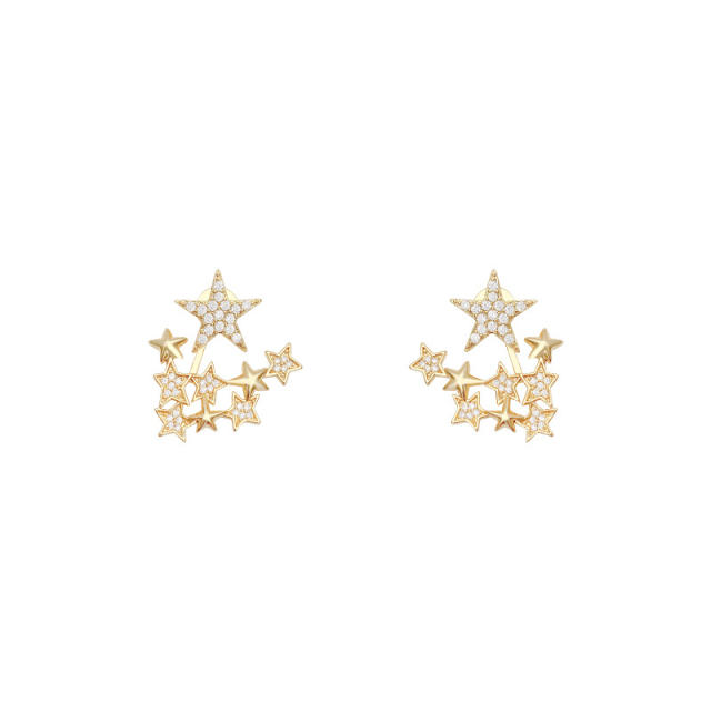 925 silver needle zircon stars jacket earrings