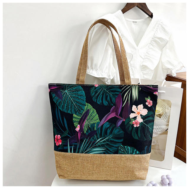 Large capacity color printing canvas beach tote bag